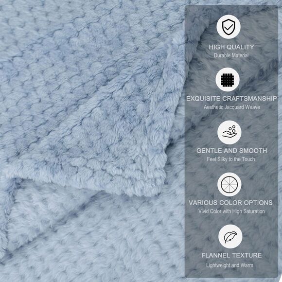 Flannel Fleece Bed Blankets Soft Mesh Fuzzy Plush Solid Blankets Smoked Blue - Picture 6 of 6